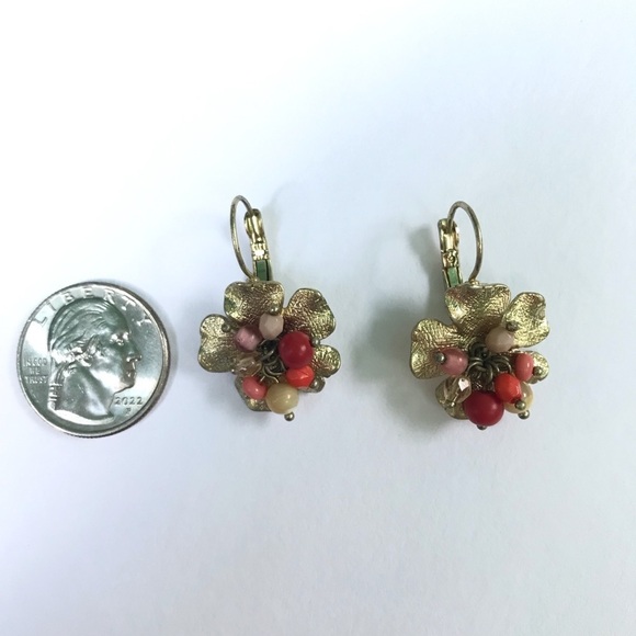 Anthropologie Beaded Flower Cluster Leverback Earrings Gold Tone Multicolor - Picture 8 of 11